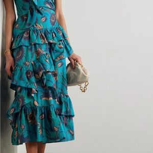 Ulla Johnson Ondine One-shoulder Ruffled Floral-print Cotton Midi Dress - Blue